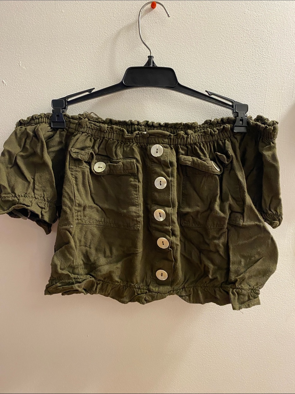 Ardene Olive Green Off-Shoulder Crop Top